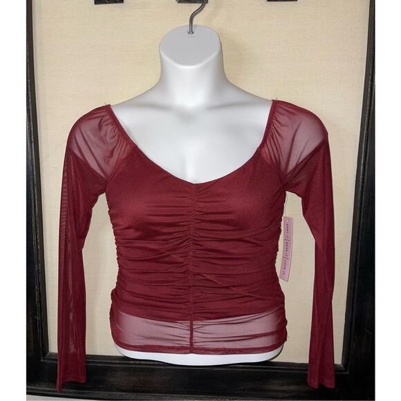 Crave Fame Burgundy Mesh Sleeve Top - XS - Picture 7 of 10